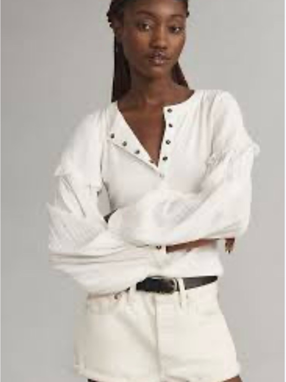Anthropologie Andie Ribbed Henley Top by Pilcro Baloon-Sleeves Edition